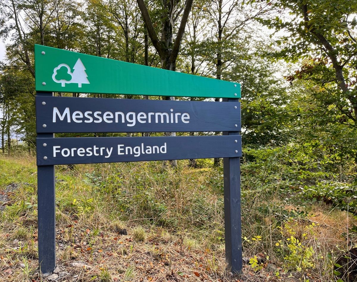 The wonderfully named Giggle Alley forest sign, marking a beautiful and quiet woodland walk in the Western Lake District.
