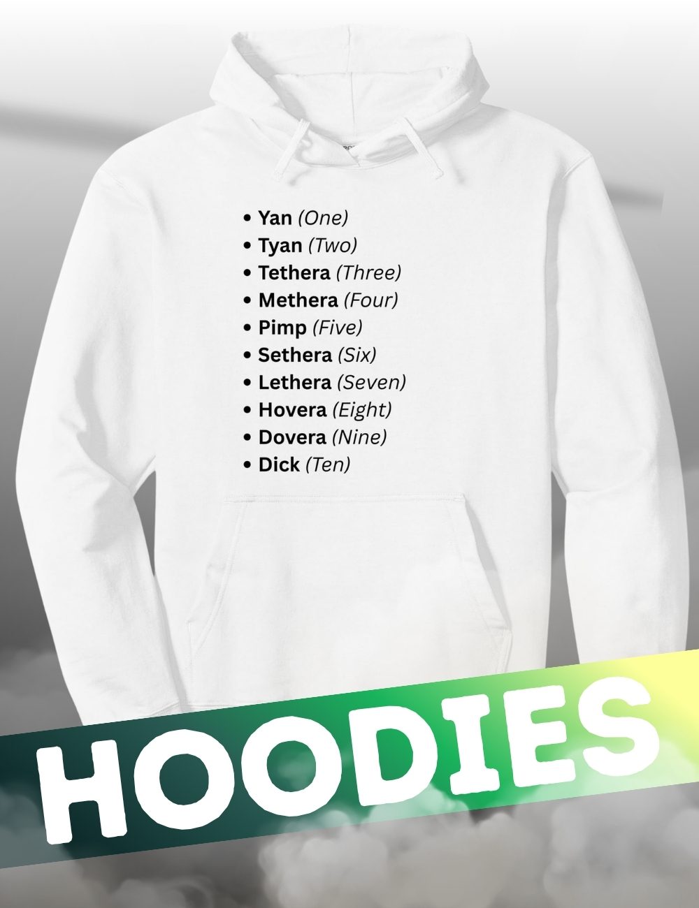 Shop the Lake District DNA Hoodies collection, featuring the traditional Cumbrian Yan Tyan Tethera counting design.