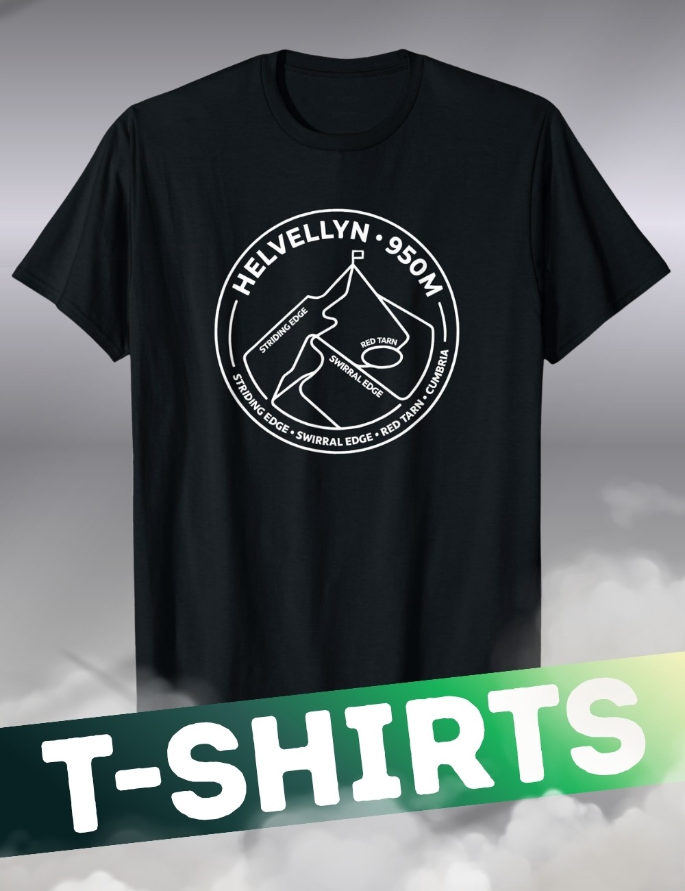 Shop the Lake District DNA T-Shirt collection, featuring the Helvellyn summit and Striding Edge graphic.